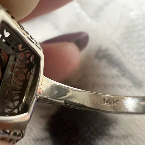 Vintage Art Deco 14K Two-Tone green tourmaline ring - Picture 2 of 7